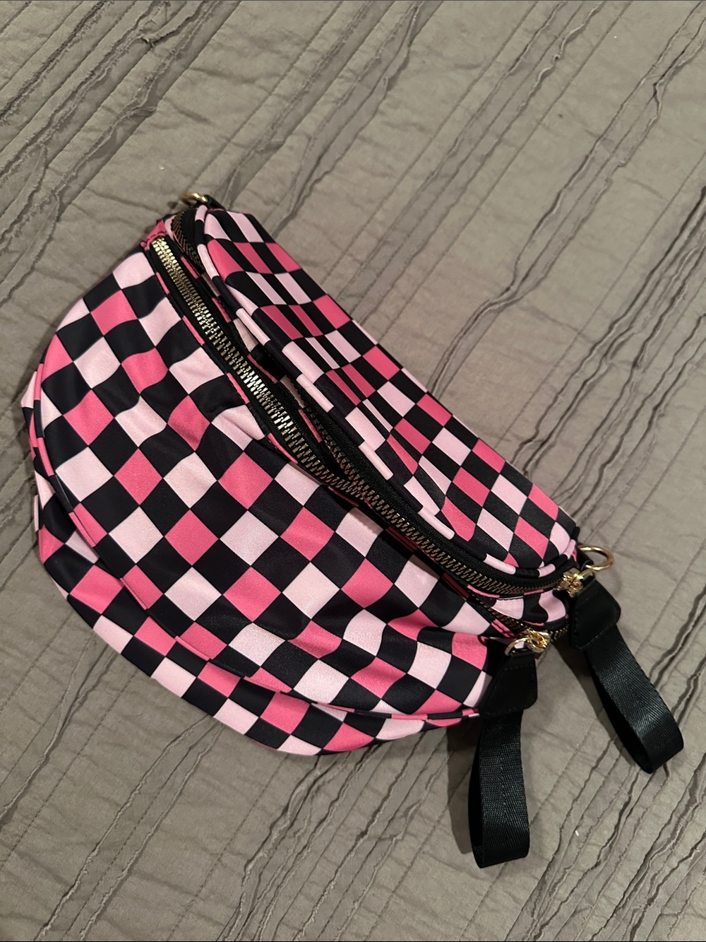 Emmafy Pink and Black Checkerboard Crossbody Bag